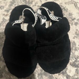 UGG Black Plush Sandals